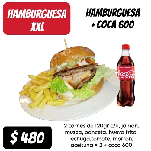 promo hamburguesa xxl c/coca 600