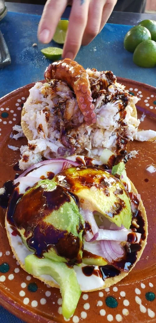 Tostada de jalba embarazada de pulpo